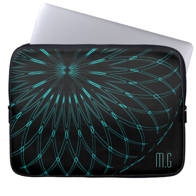 Abstrakt Blå Geometrisk Grafik Svart Monogram Laptop Fodral (Framsidan)