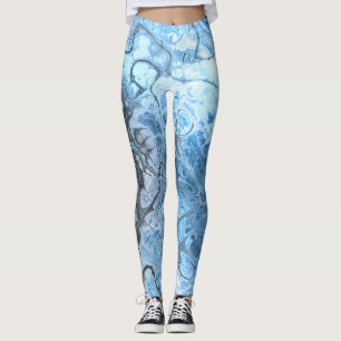Abstrakt Blå & Grå Marmor Is Flytande Textur Leggings