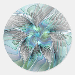 Abstrakt Blå Grön Fjäril Fantasy Fraktal Konst Runt Klistermärke