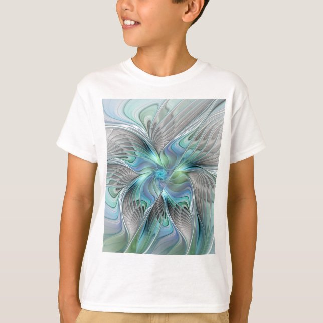 Abstrakt Blå Grön Fjäril Fantasy Fraktal Konst T Shirt (Framsida)