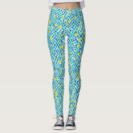 Abstrakt Blå Gul Cirkel Prick Vattenfärg Mönster Leggings