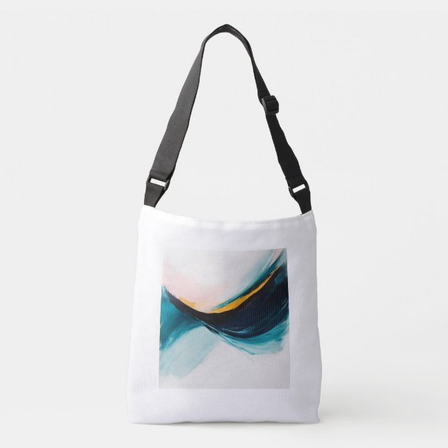 Abstrakt blå guld-penseldrag axelväska (Framsida)