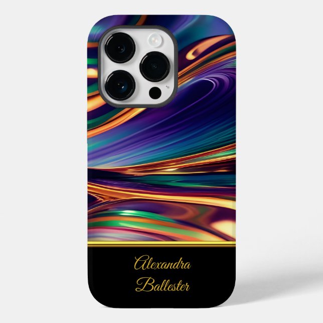 Abstrakt blå lila guld smaragdgrön gul (Baksida)