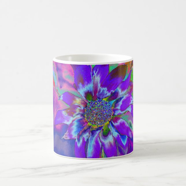Abstrakt blå lila solros | funky i efterhand kaffemugg (Center)