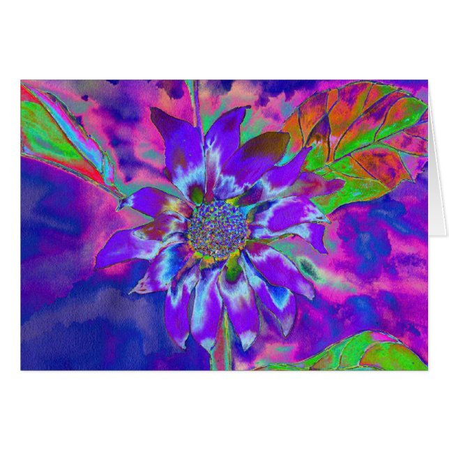 Abstrakt blå lila solros | funky i efterhand OBS kort (Framsidan Horizontal)