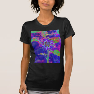 Abstrakt blå lila solros   funky i efterhand t-shirt