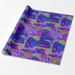 Abstrakt blå lila solros | retro funky  presentpapper