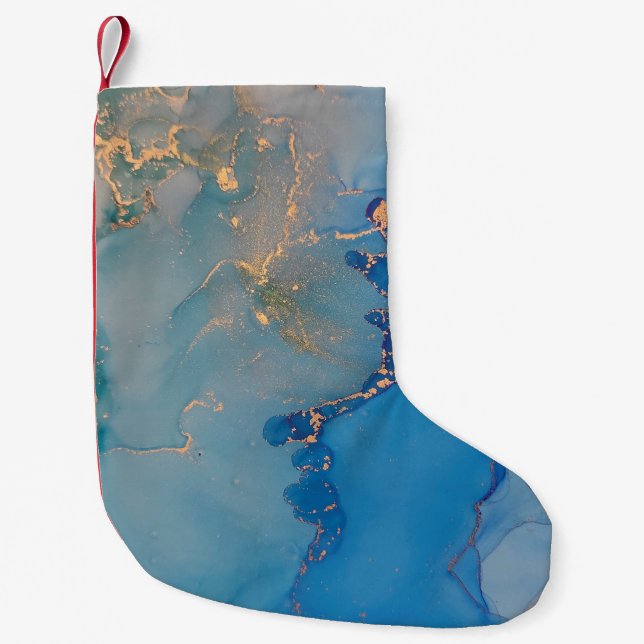 Abstrakt blå marmor med glitter guld liten julstrumpa (Framsidan)