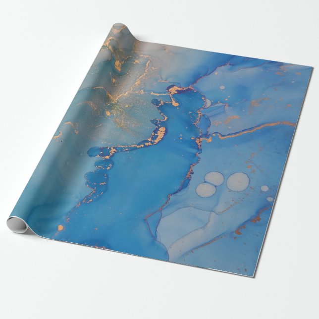Abstrakt blå marmor med glitter guld presentpapper (Utrullad)