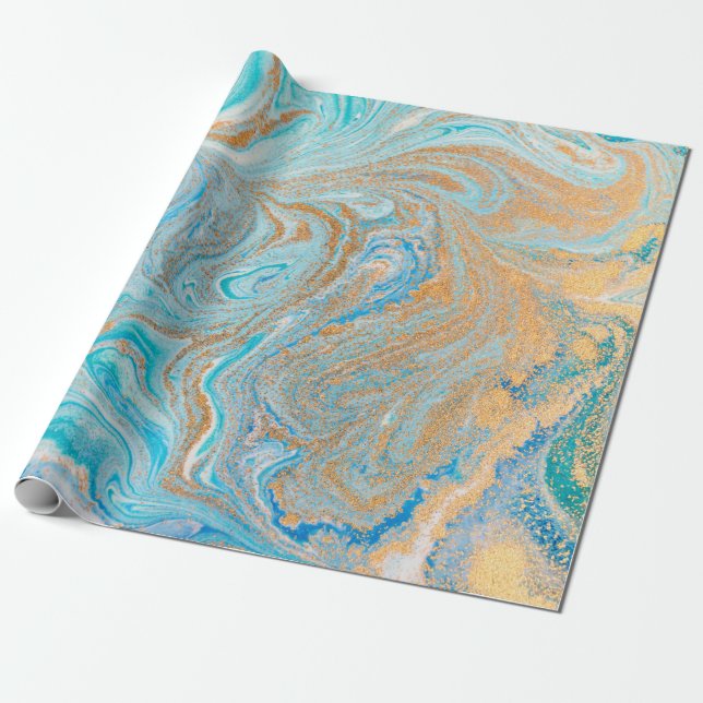 Abstrakt blå marmor struktur presentpapper (Utrullad)