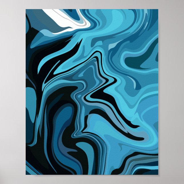 Abstrakt blå marmorerad vågdesign poster (Framsidan)