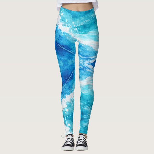 Abstrakt blå ocean leggings (Framsida)