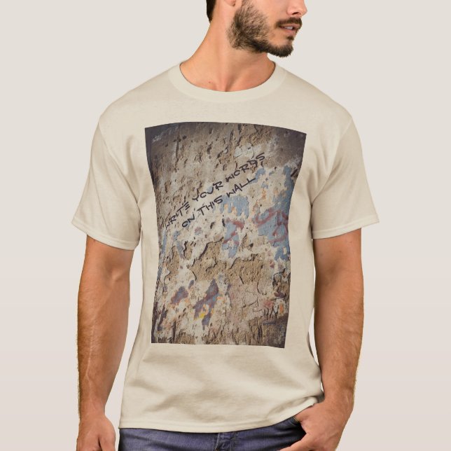Abstrakt blå och beige (krackad vägg) t shirt (Framsida)