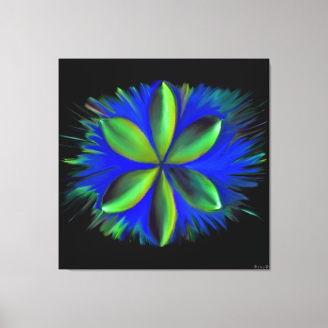 Abstrakt blå och grön blomning canvastryck (Framsida)