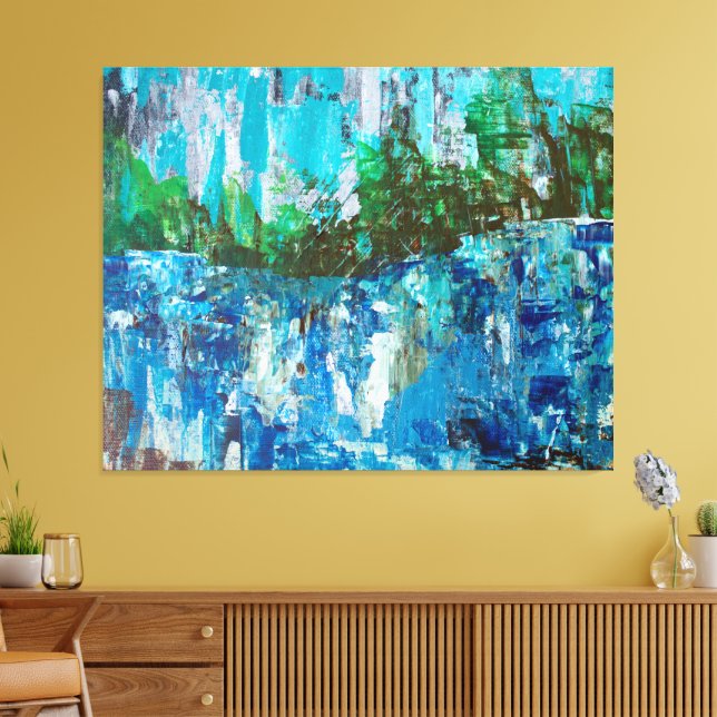 Abstrakt blå och grön texturerad landskap canvastryck (Insitu (Vardagsrum))