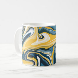 Abstrakt Blå Och Gul Flytande Mönster Kaffemugg