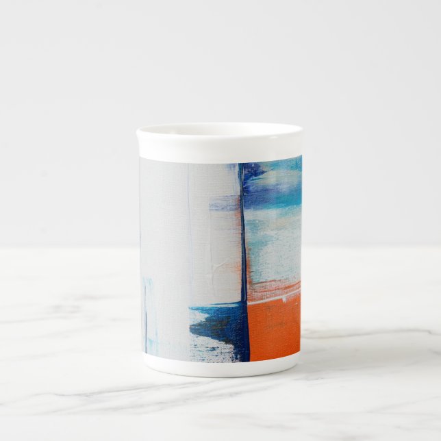 Abstrakt blå och orange modern konst benporslin mugg (Framsidan)