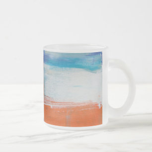 Abstrakt blå och orange modern konst frostad glasmugg