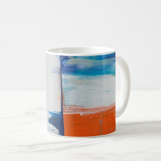 Abstrakt blå och orange modern konst kaffemugg (Framsida höger)