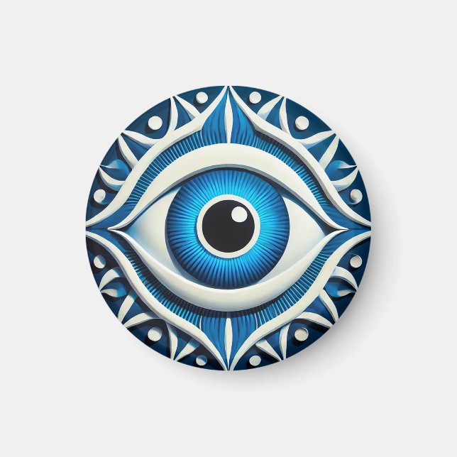 Abstrakt Blå Ond Ögonsymbol Magnet (Framsidan)