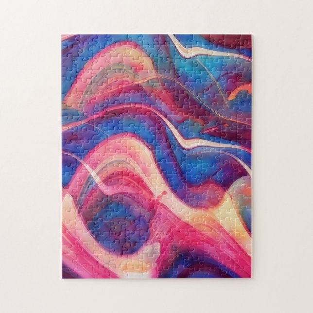 Abstrakt Blå Rosa Flytande Konstpussel Pussel (Vertikal)