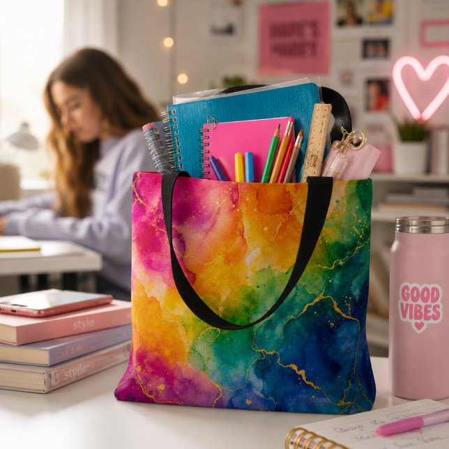 Abstrakt Blå Rosa Gul Regnbåge  Tygkasse (Skapare uppladdad)
