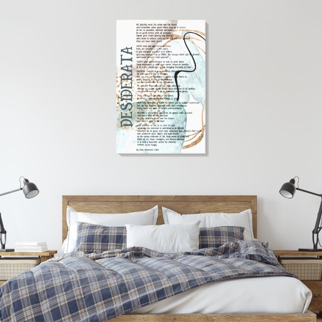 Abstrakt Blå Rosa Guld  Desiderata av Max Ehrman  Canvastryck (Insitu (sovrum))