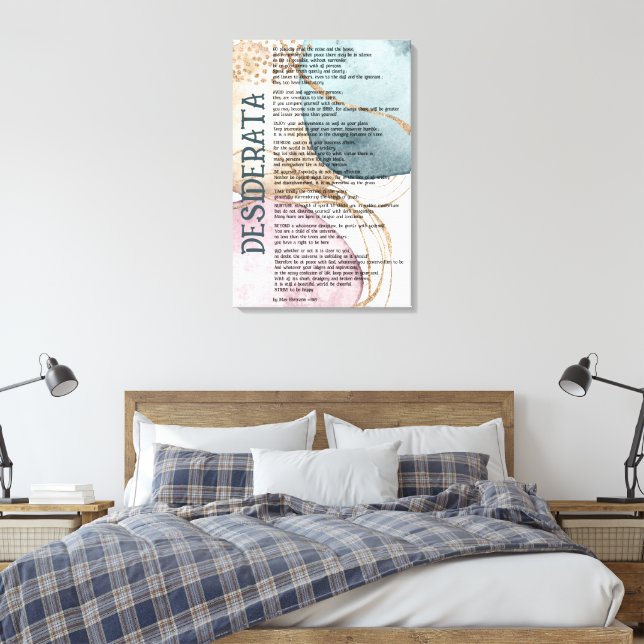 Abstrakt Blå Rosa Guld  Desiderata av Max Ehrman  Canvastryck (Insitu (sovrum))