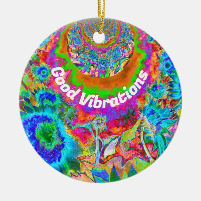 Abstrakt blå solros fält | Blommor Julgransprydnad Keramik (Framsidan)