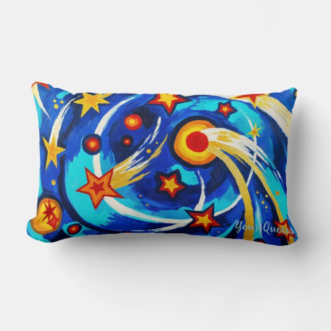Abstrakt blå turkos galaxmålning Whimsical rymd Lumbarkudde (Framsida)