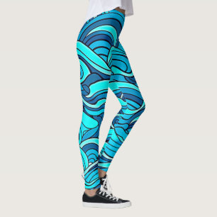 Abstrakt Blå Turkos Havsvågor Leggings