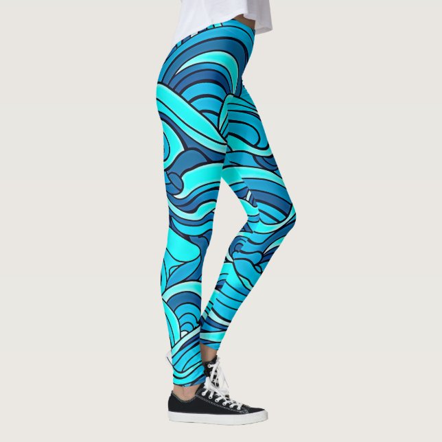 Abstrakt Blå Turkos Havsvågor | Leggings (Höger)