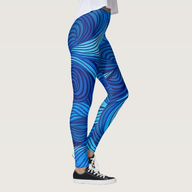 Abstrakt Blå Turkos Havsvågor | Leggings (Höger)