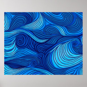 Abstrakt Blå turkos Ocean Vatten Vågar Poster