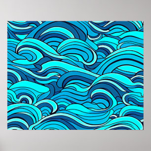 Abstrakt Blå turkos Ocean Vatten Vågar Poster