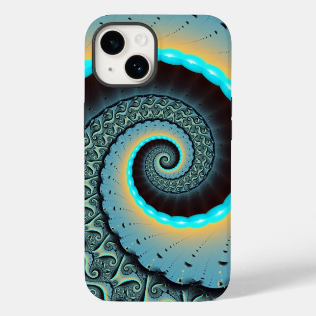 Abstrakt blå turkos orange fraktal konst spiral (Baksida)