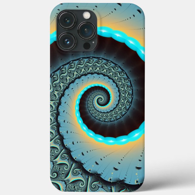 Abstrakt blå turkos orange fraktal konst spiral (Baksida)
