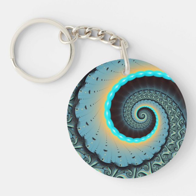 Abstrakt blå turkos orange fraktal konst spiral (Framsidan)