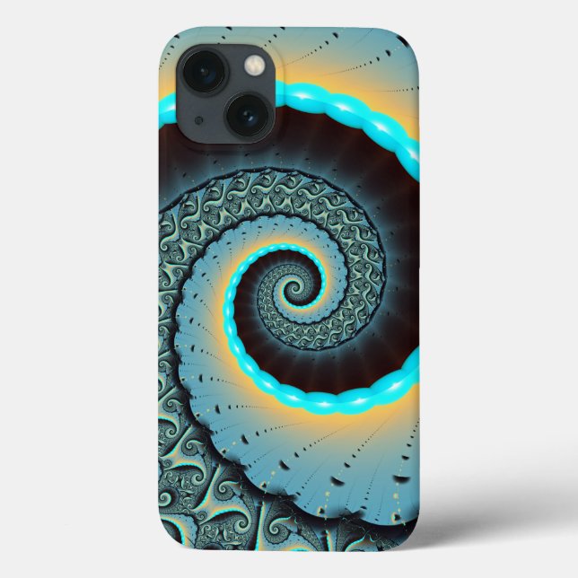 Abstrakt blå turkos orange fraktal konst spiral (Baksida)