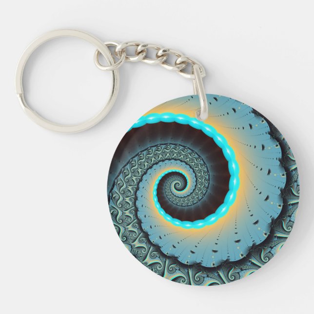 Abstrakt blå turkos orange fraktal konst spiral (Framsidan)