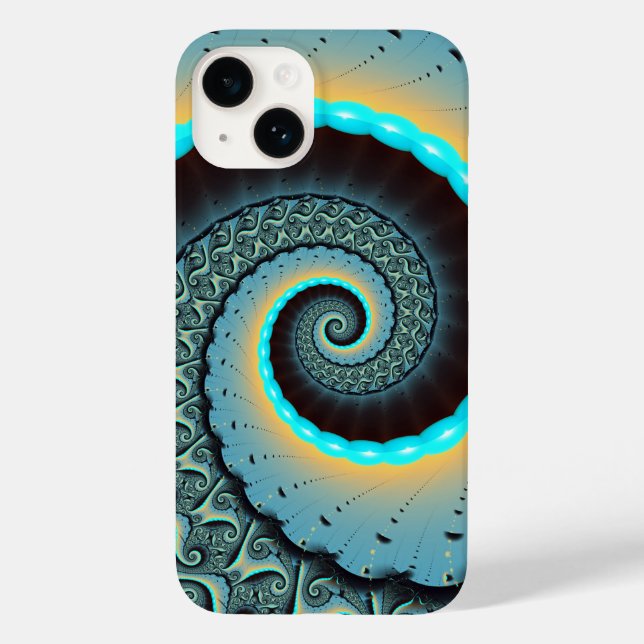 Abstrakt blå turkos orange fraktal konst spiral (Baksida)