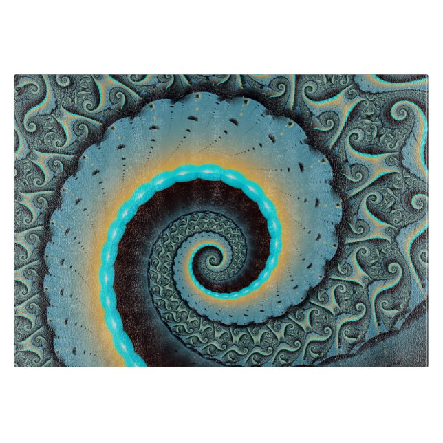 Abstrakt blå turkos orange fraktal konst spiral (Framsidan)
