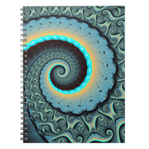Abstrakt blå turkos orange fraktal konst spiral anteckningsbok