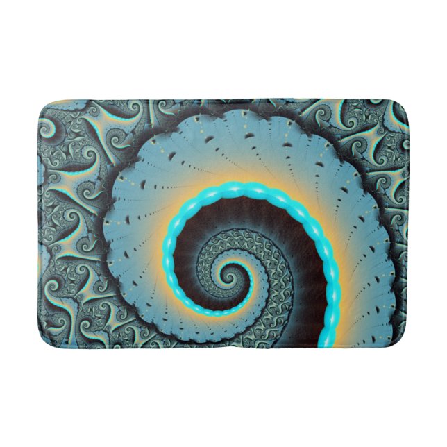 Abstrakt blå turkos orange fraktal konst spiral badrumsmatta (Framsidan)