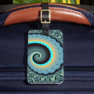 Abstrakt blå turkos orange fraktal konst spiral bagagebricka