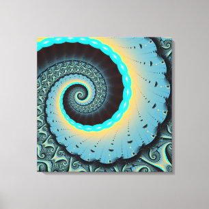 Abstrakt blå turkos orange fraktal konst spiral canvastryck
