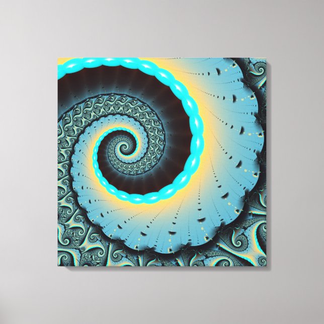 Abstrakt blå turkos orange fraktal konst spiral canvastryck (Framsida)