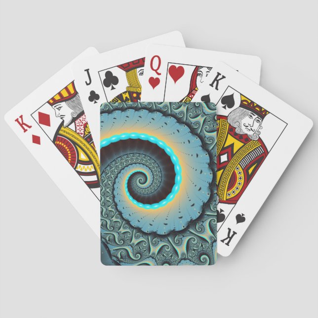 Abstrakt blå turkos orange fraktal konst spiral casinokort (Baksidan)