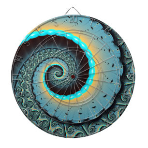 Abstrakt blå turkos orange fraktal konst spiral darttavla