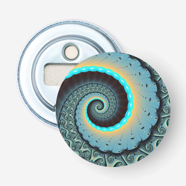 Abstrakt blå turkos orange fraktal konst spiral flasköppnare (Framsidan)